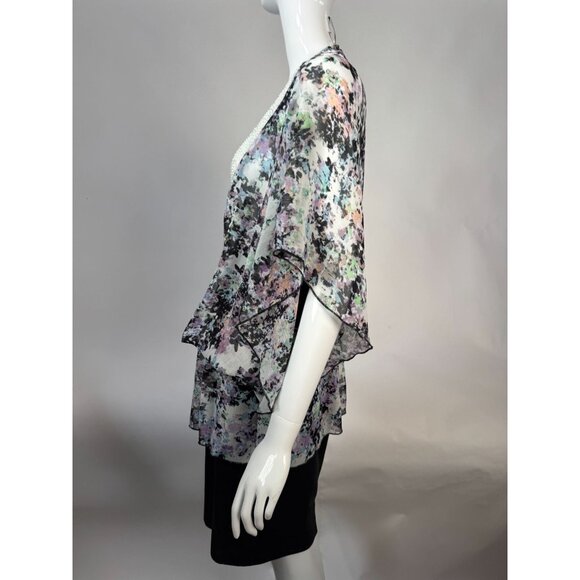 Badgley Mischka Floral Beaded V-Neck Blouson Top Gathered size L 100% Polyester - Picture 10 of 16